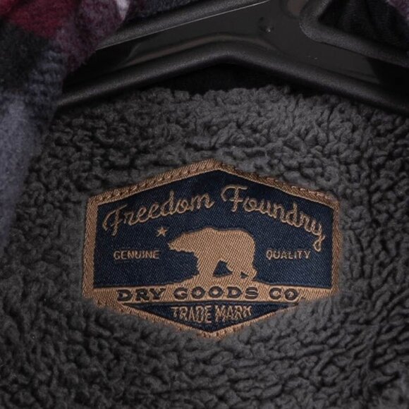 Freedom Foundry Dry Goods Fleece Jacket L 14 16 Plaid Red Gray Snap Plush Lining - Picture 4 of 7